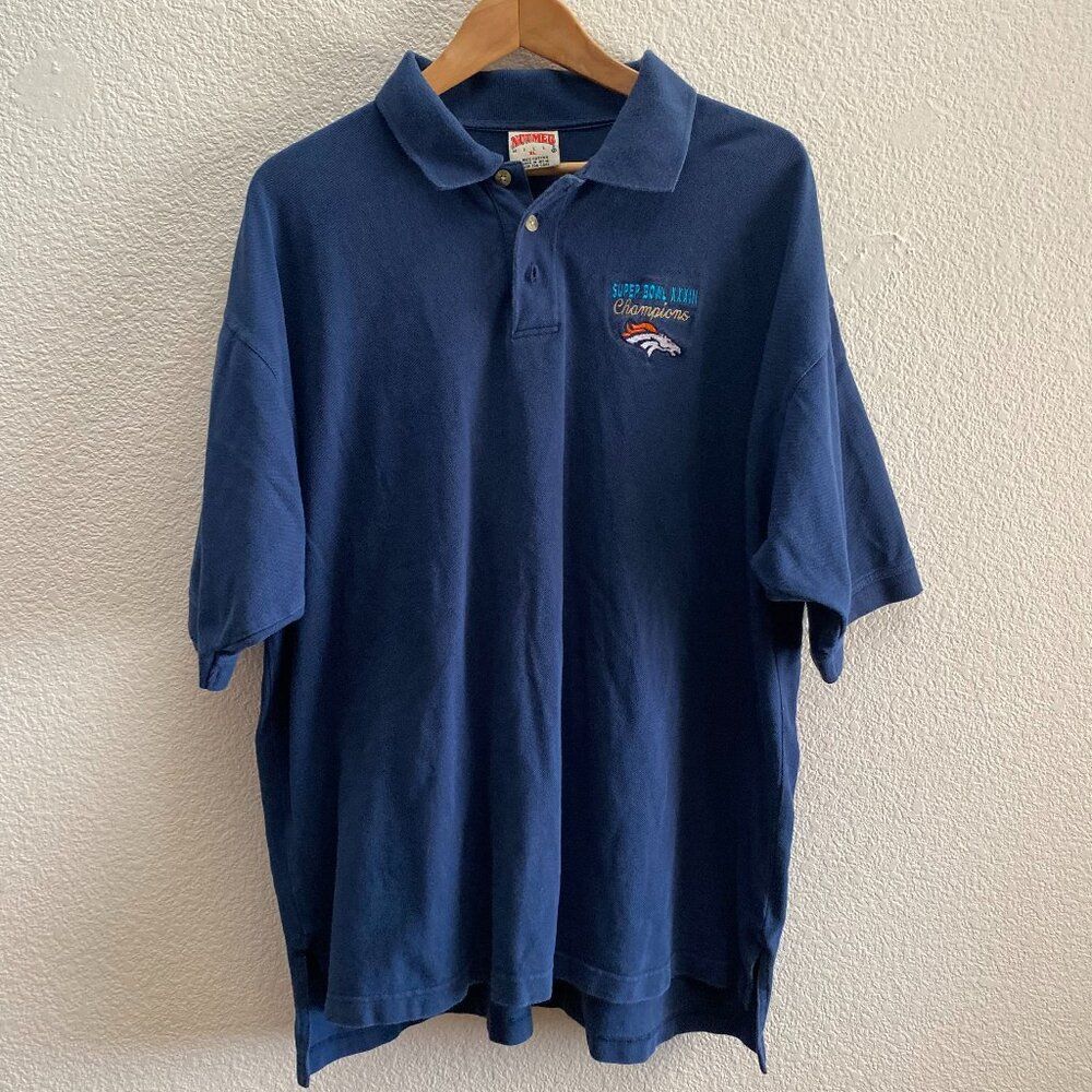 VTG 1990s Denver Broncos Super Bowl 33 Champions Nutmeg Mills Polo Shirt XL NFL